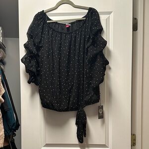 Vince Camuto Black Puff Sleeve Ruffled Blouse